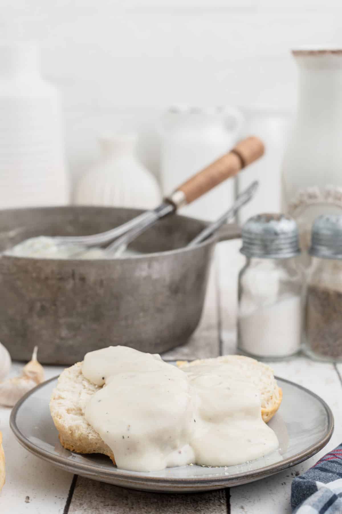 Southern white gravy poured over biscuits.