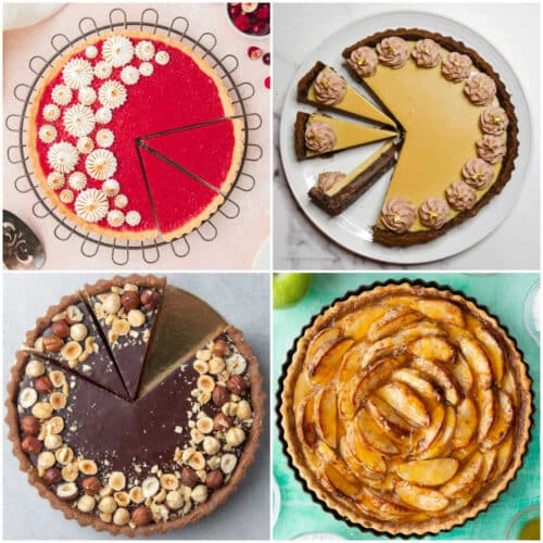 A collage of four images showing tart recipes.