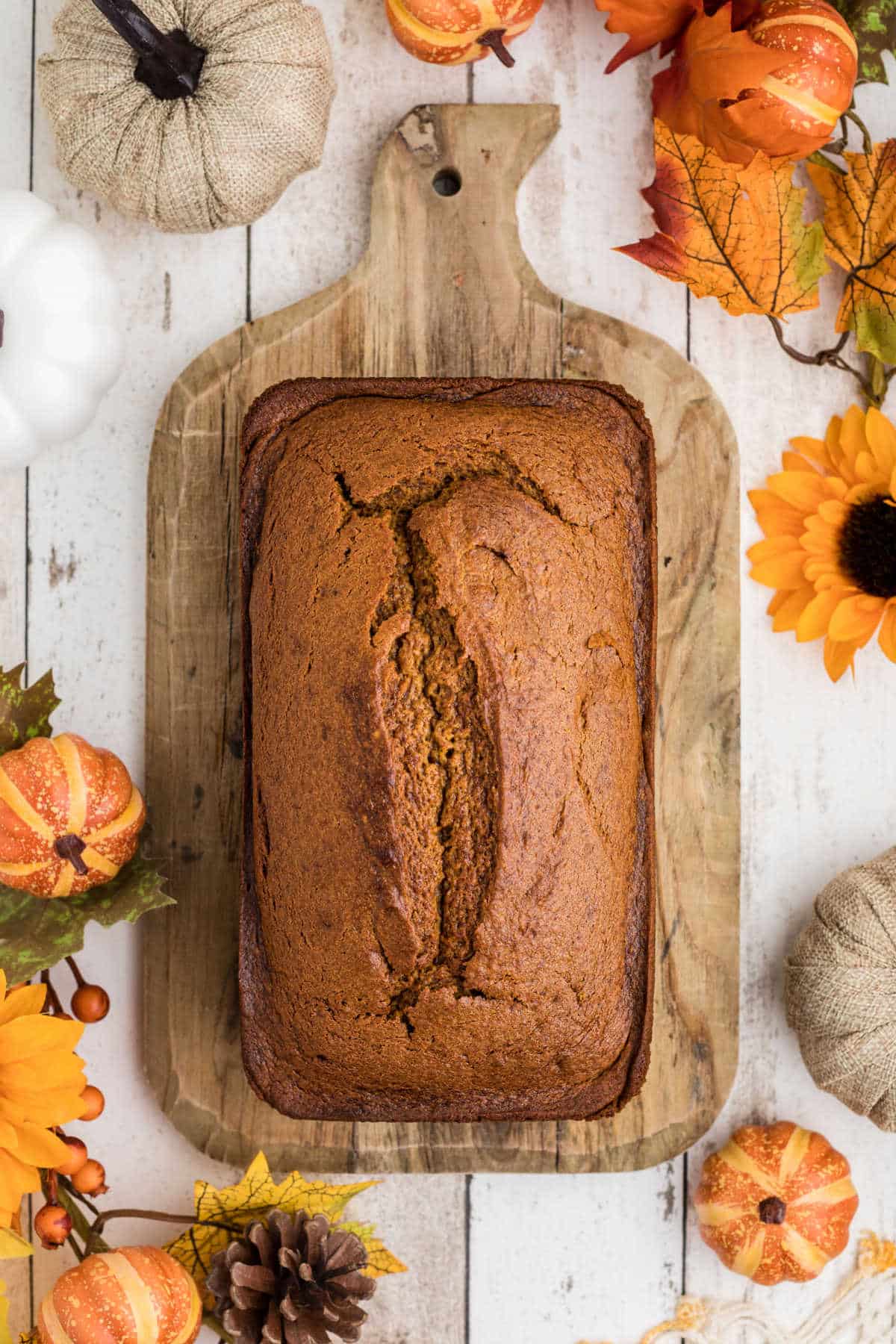 Overhead shot of an Amish Pumpkin bread still in tact.