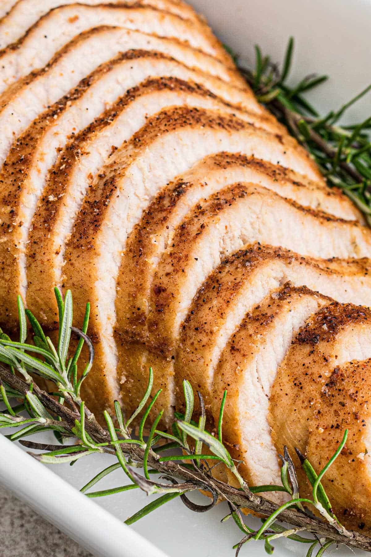 close up of some slices of cajun turkey breast.