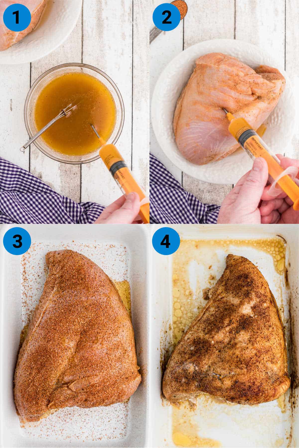 collage of four images showing how to make Cajun turkey breast.