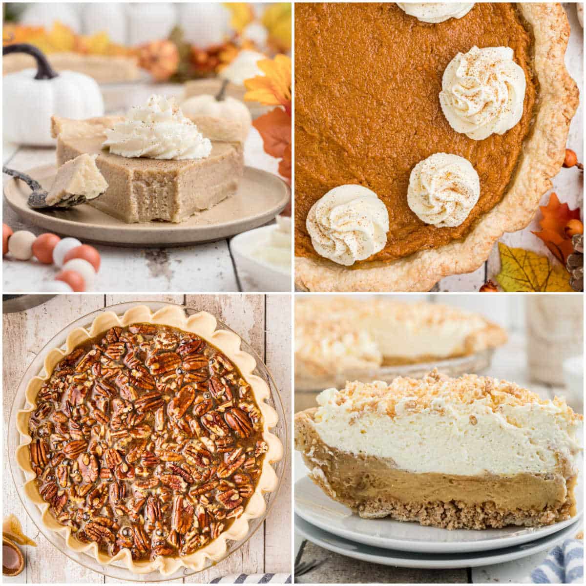 a collage of four images showing the best Thanksgiving pies.