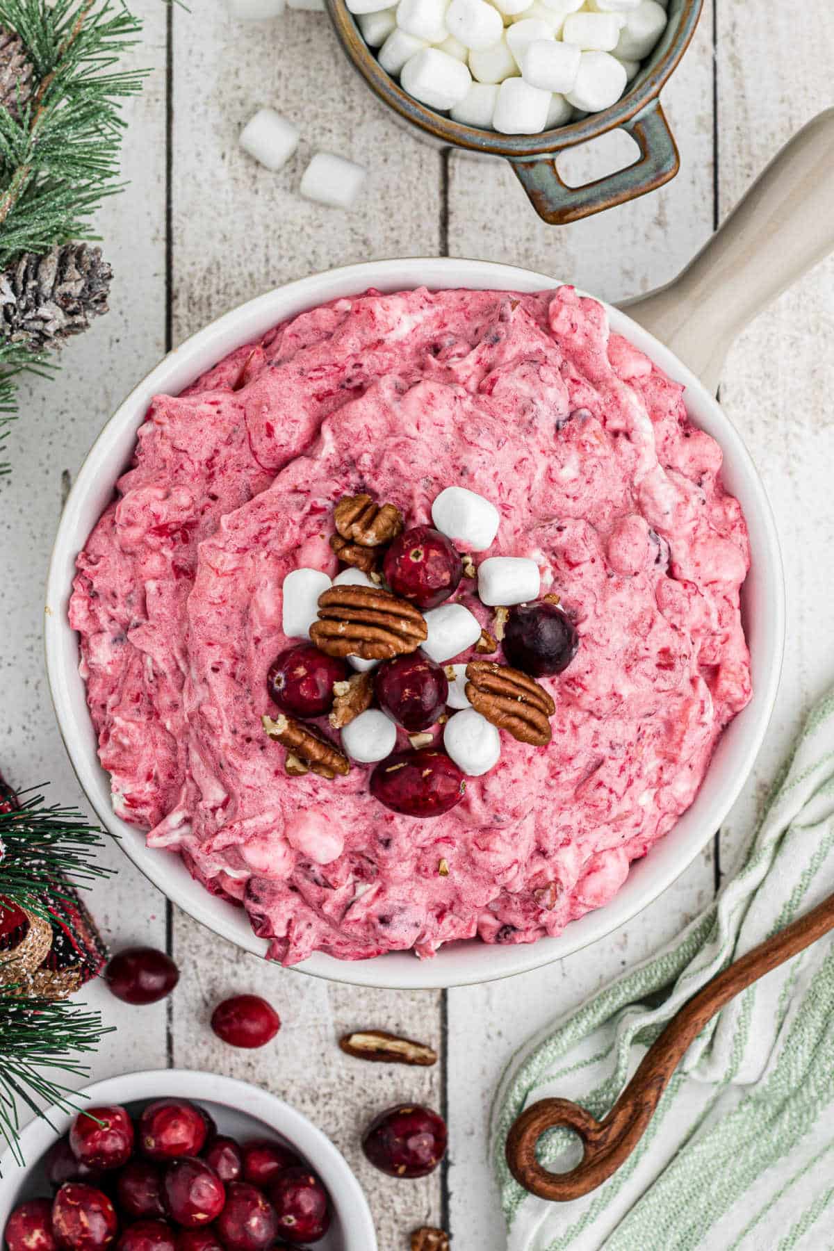 Overhead shot of a bowl of cranberry salad.