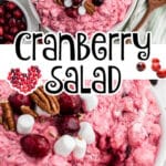 two image collage of a cranberry salad with text overlay for pinterest.