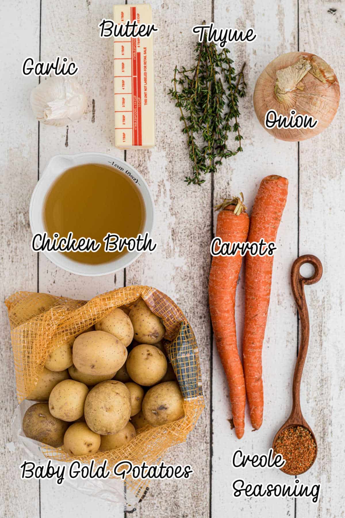Ingredients needed to make instant pot potatoes and carrots.