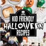 A collage of four images showing kid friendly halloween recipes.