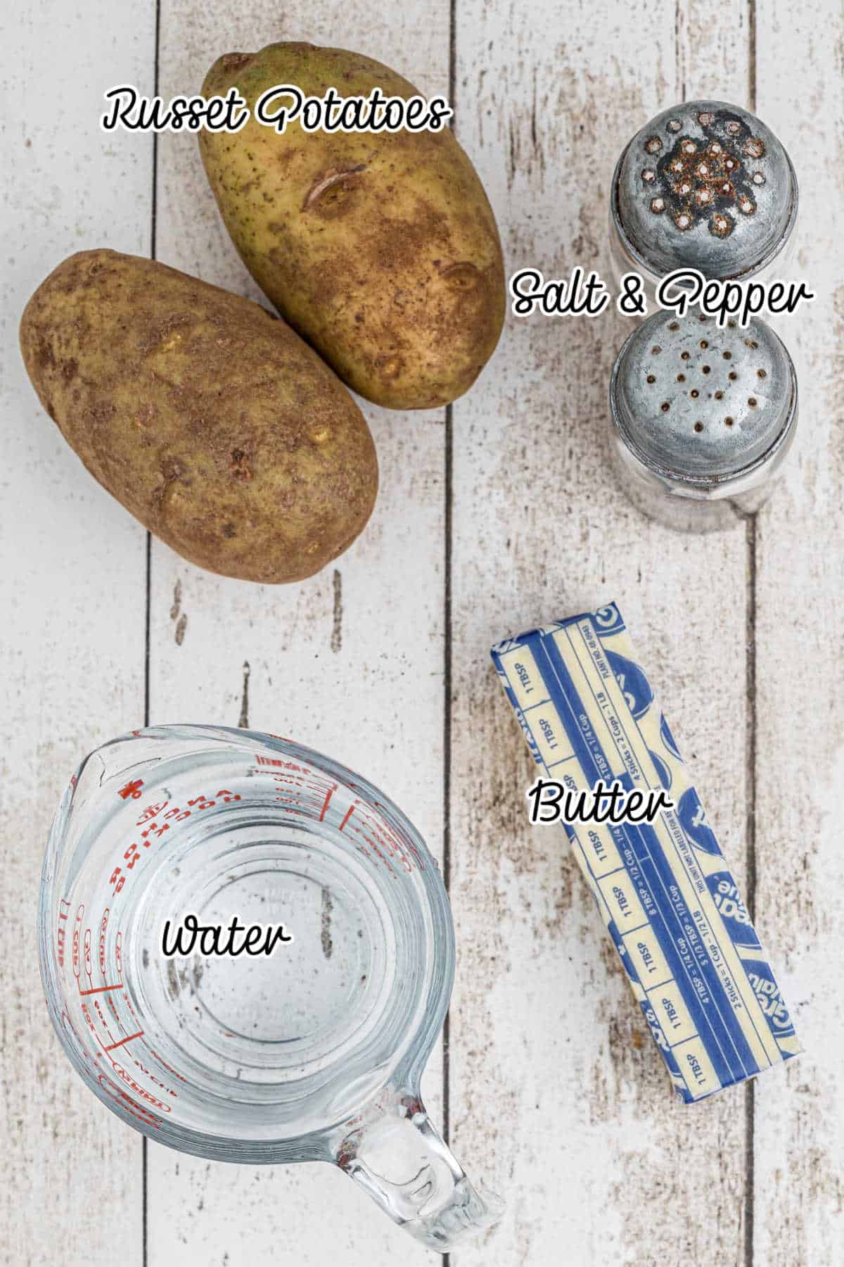 Overhead shot of ingredients needed to make stewed potatoes.