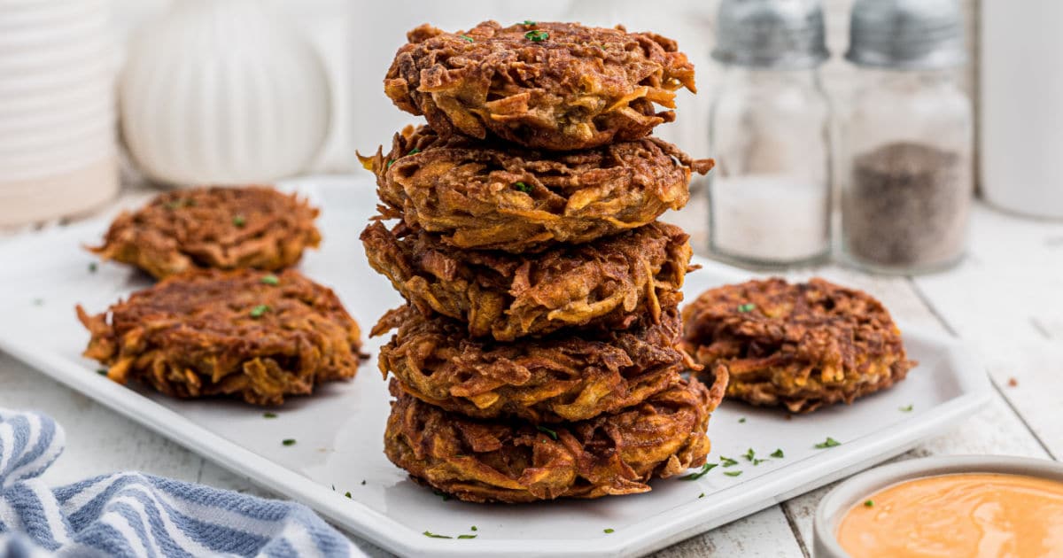 A stack of sweet potato fritters.