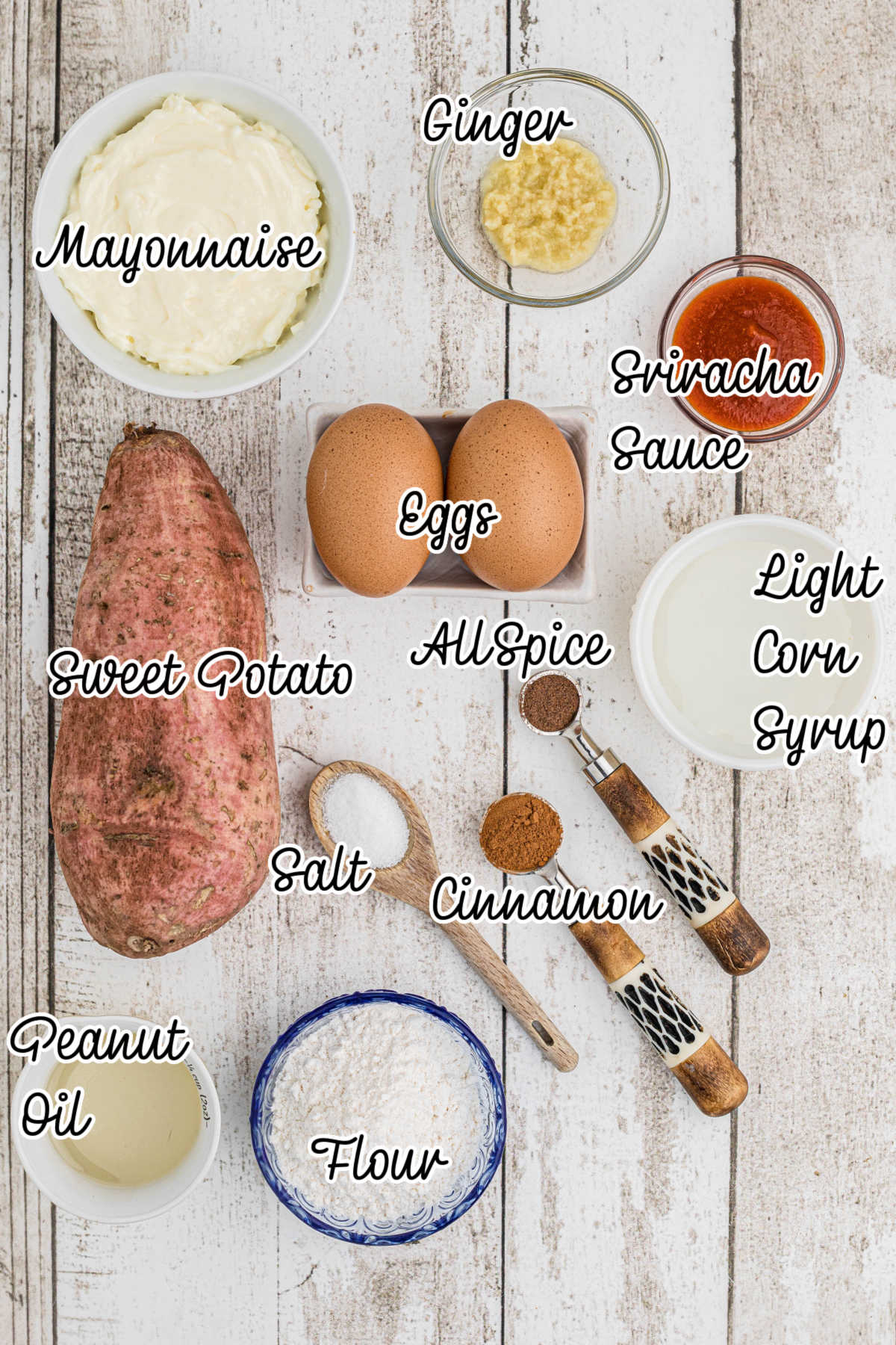 Ingredients needed to make sweet potato fritter recipe.