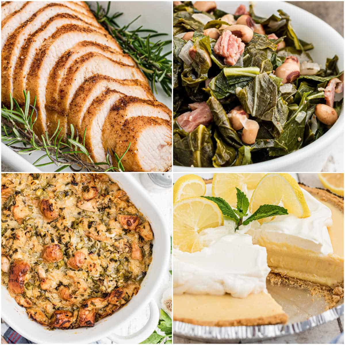 a collage of four southern thanksgiving recipes - cropped square.