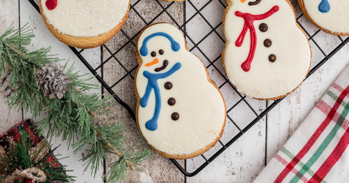 Close up of a Starbucks Snowman Cookie.