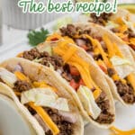 A rack of venison tacos with some text overlay for pinterest.