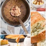 Collage of four images showing examples of what to serve with cabbage rolls, like beans, mashed potatoes.