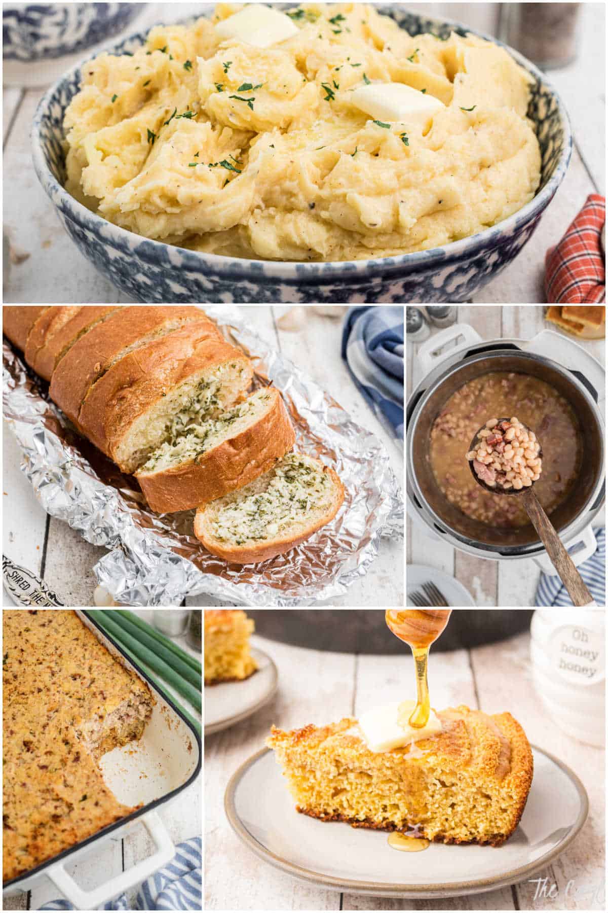 Collage of five images showing examples of what could be served with cabbage rolls.