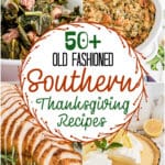 A collage of four images showing southern thanksgiving recipes.
