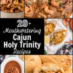 A collage of five Cajun holy trinity recipes with text overlay.