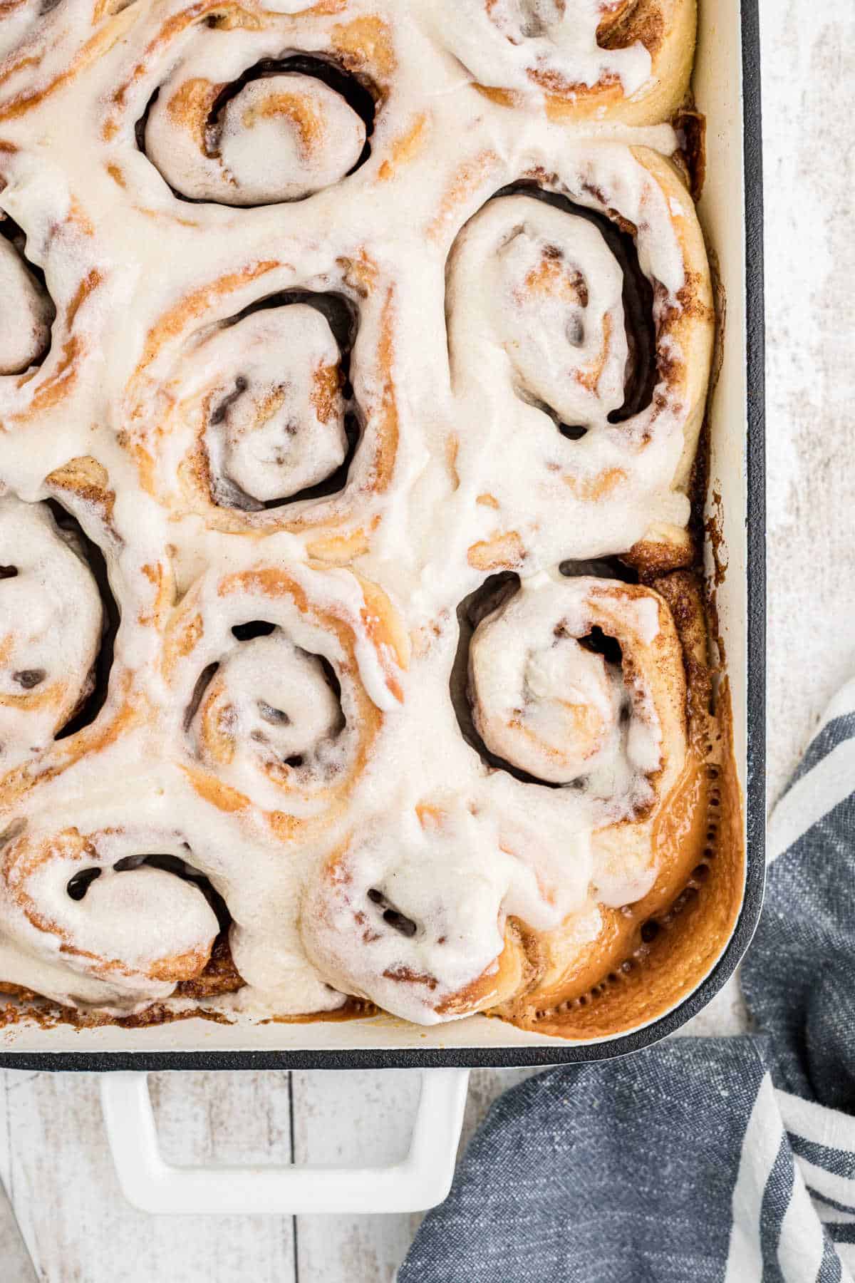 Overhead close up shot of Amish Cinnamon Rolls.