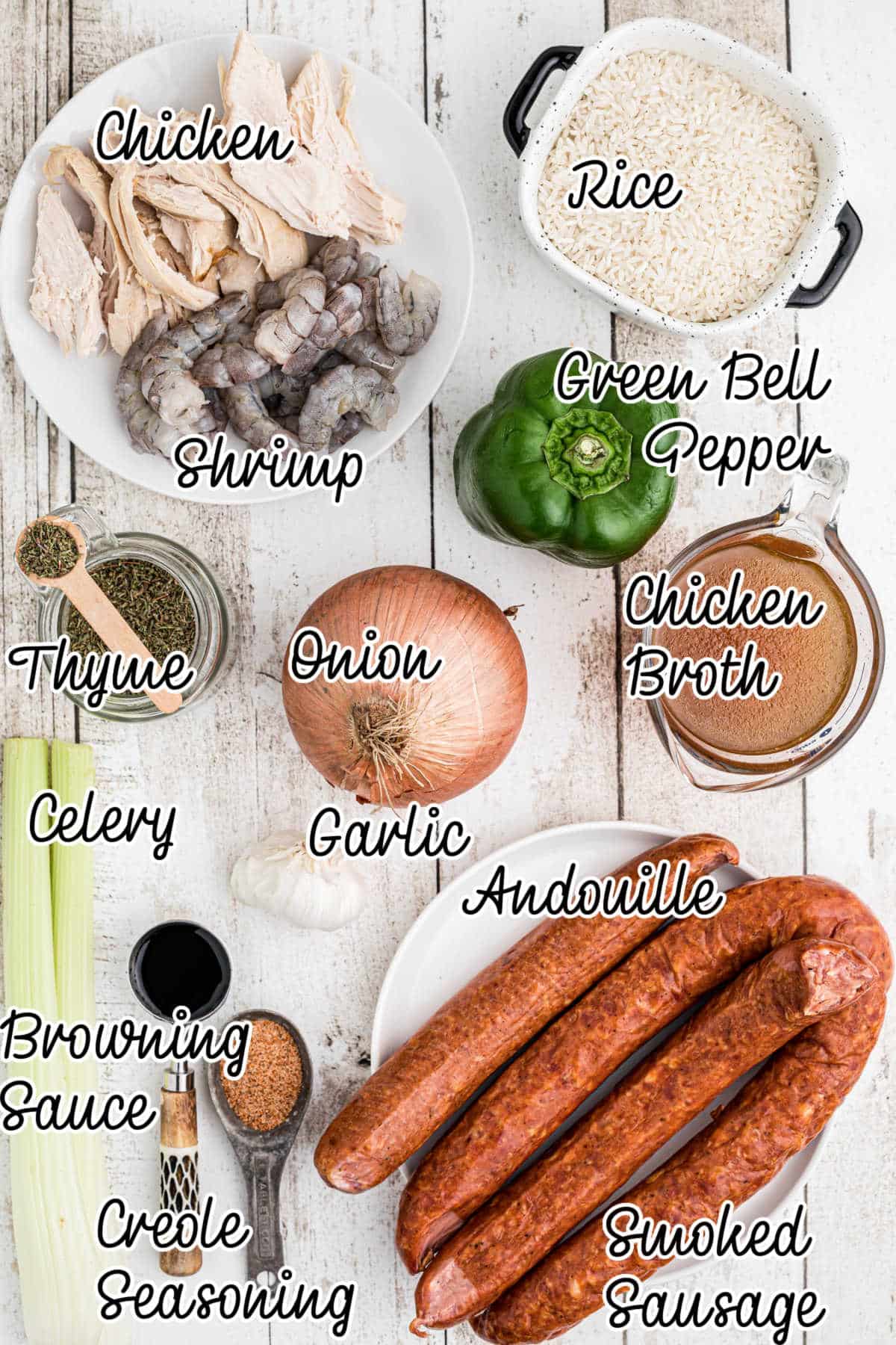 Overhead shot of Dutch Oven Jambalaya Ingredients.