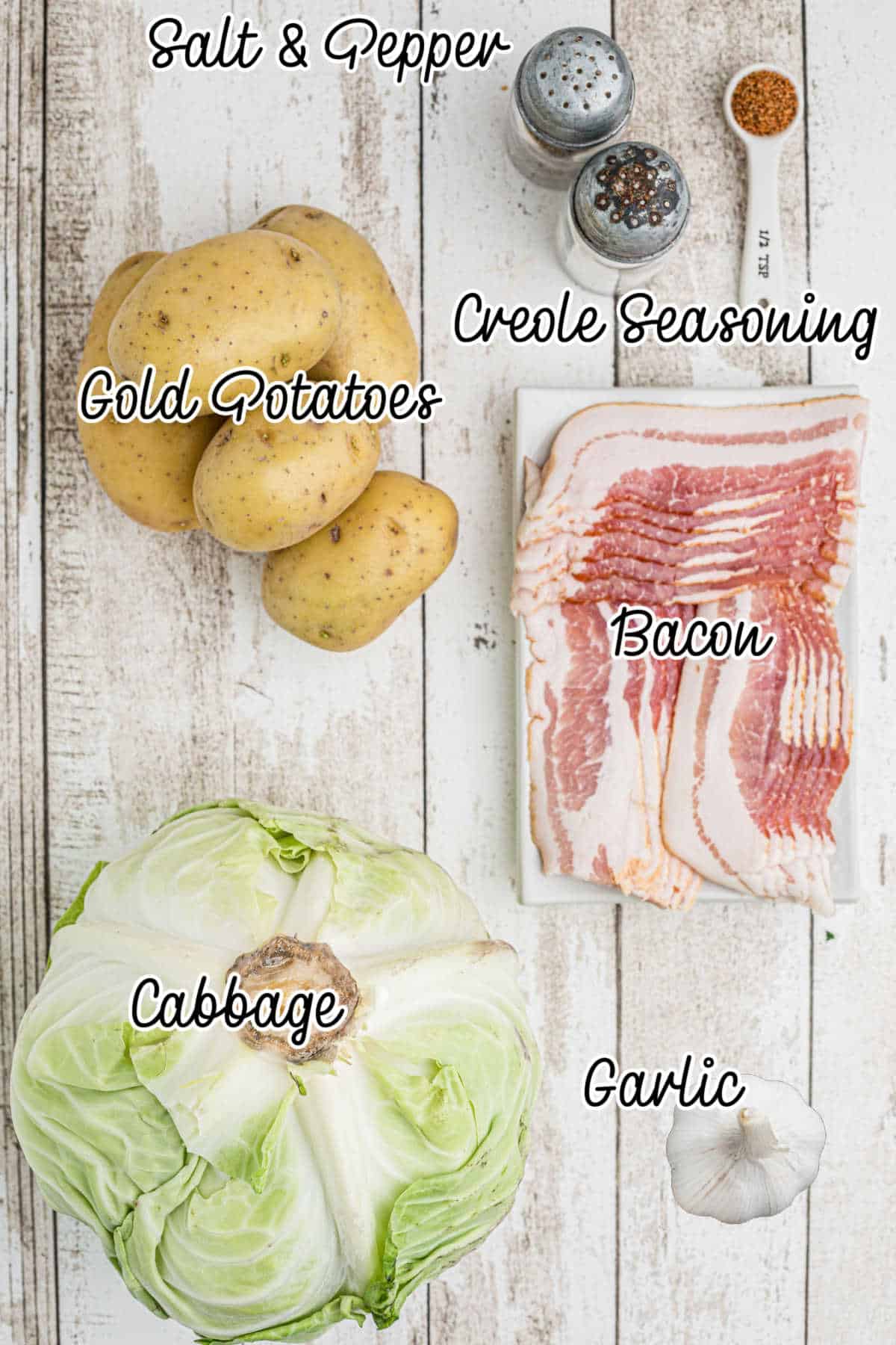 Ingredients needed to make Fried Cabbage and potatoes.