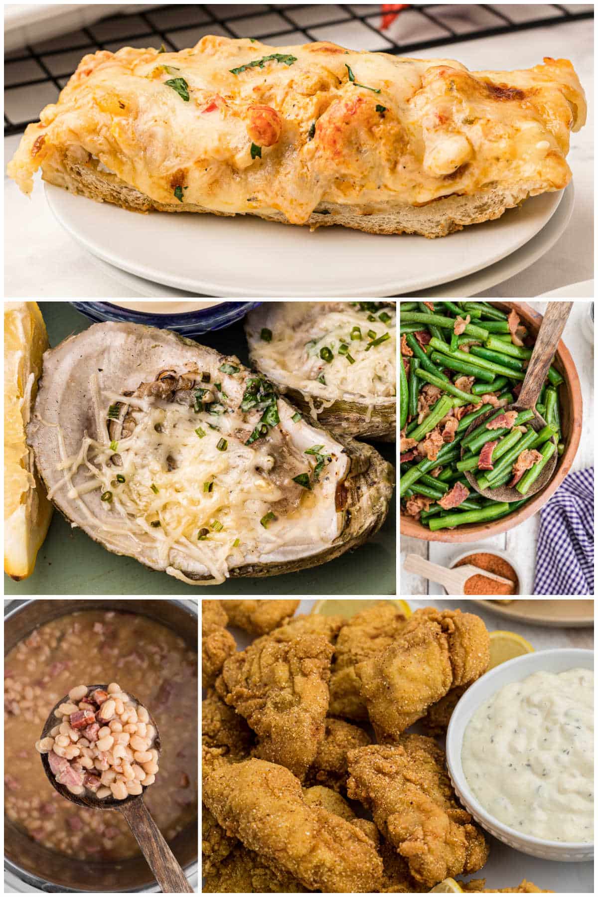 A collage of 5 images showing side dishes that would be good to serve with Jambalaya.