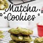 Long image with two pictures of matcha cookies, with text overlay for pinterest.