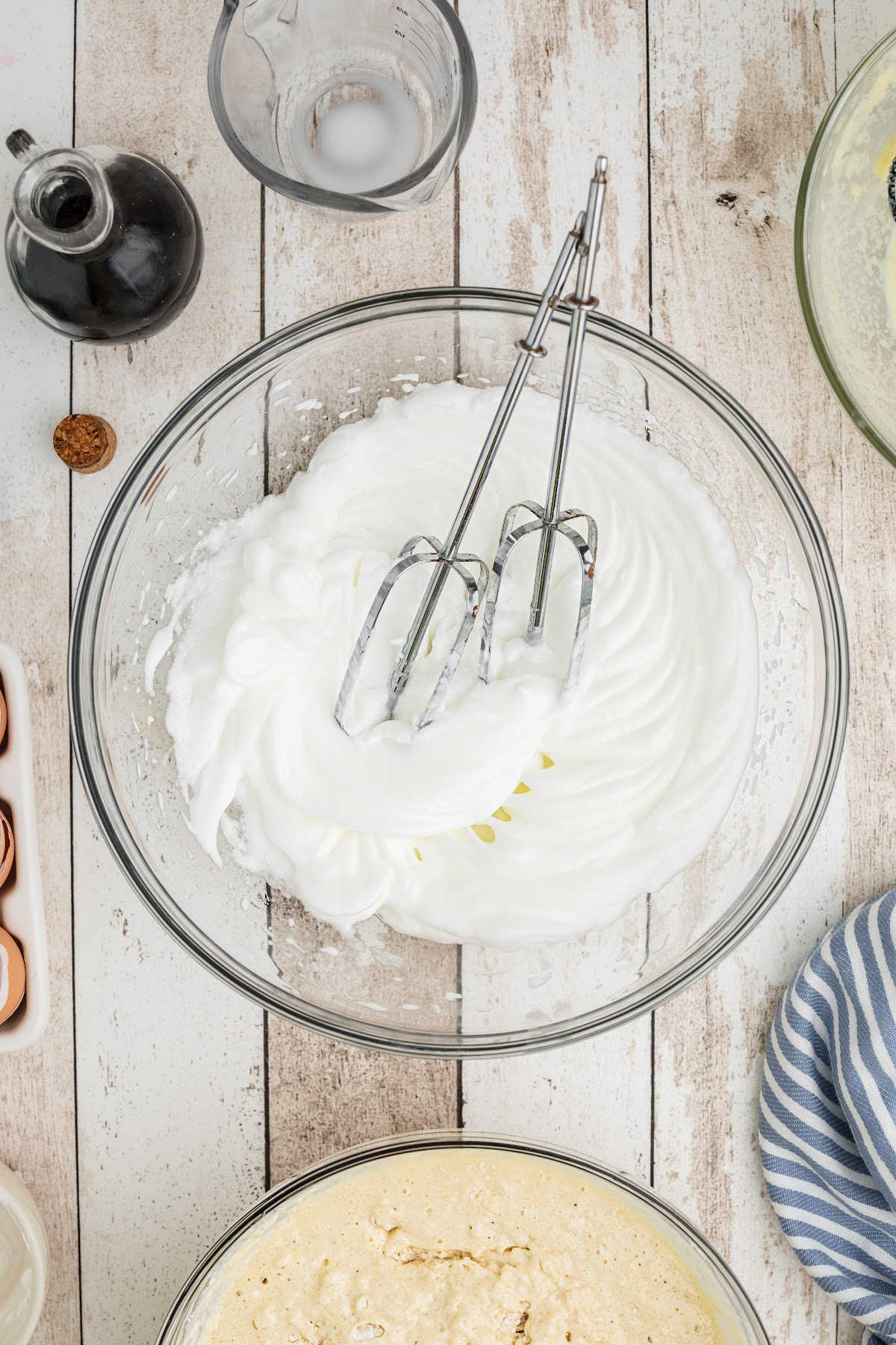 Egg whites whipped up with beaters.