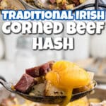 A long collage with 2 images showing a traditional Irish corned beef hash recipe.