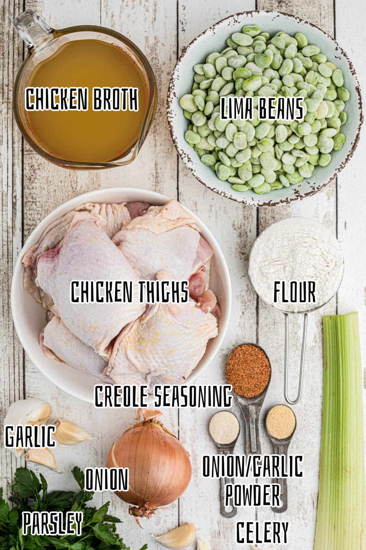 Ingredients shot of chicken and lima beans recipe.