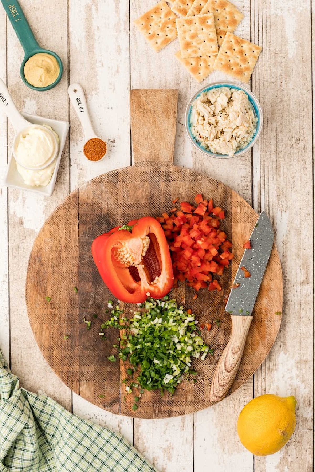 Bell Peppers on a chopping board being diced.