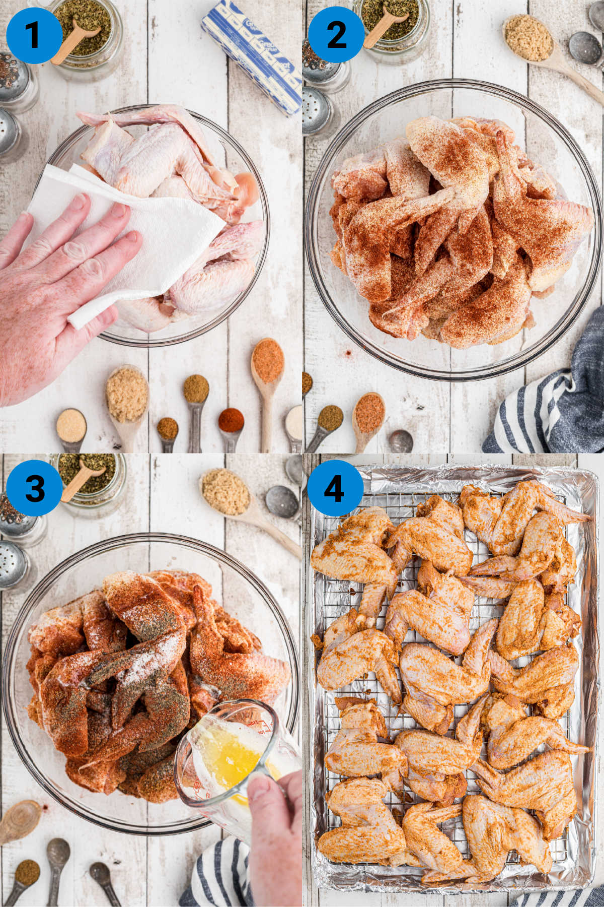 A collage of four images showing how to make a Wingstop Louisiana Rub Recipe.