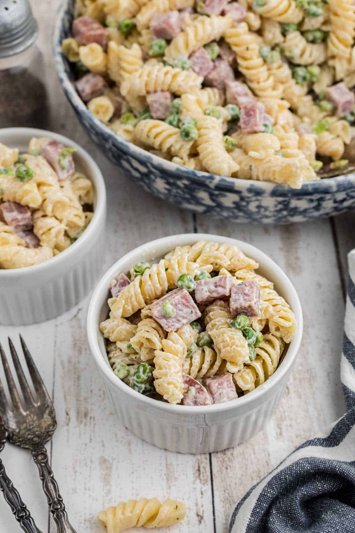 A dished up serving of Ruby Tuesday's Ham and Pea pasta salad.