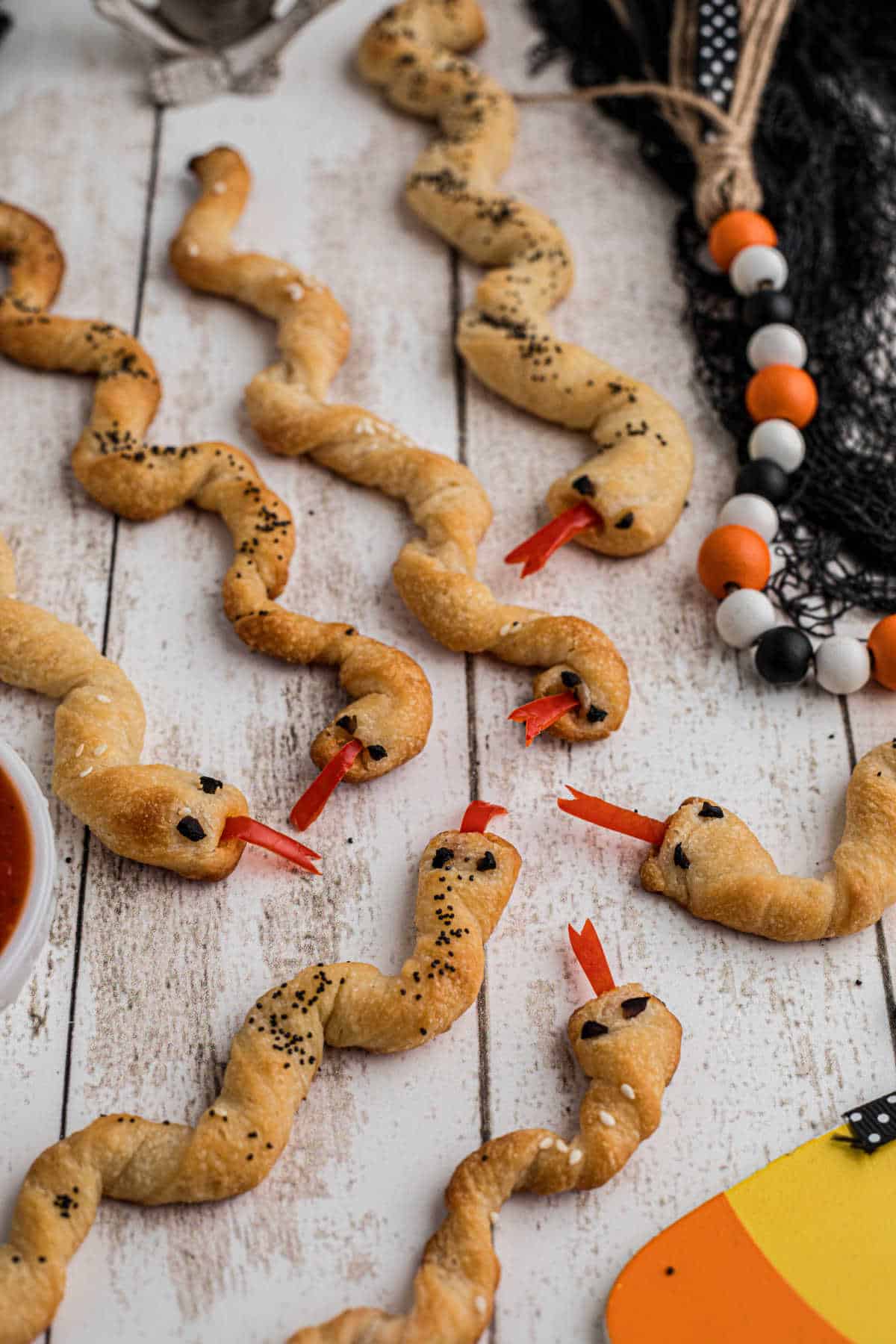 Breadstick rattlers for Halloween.