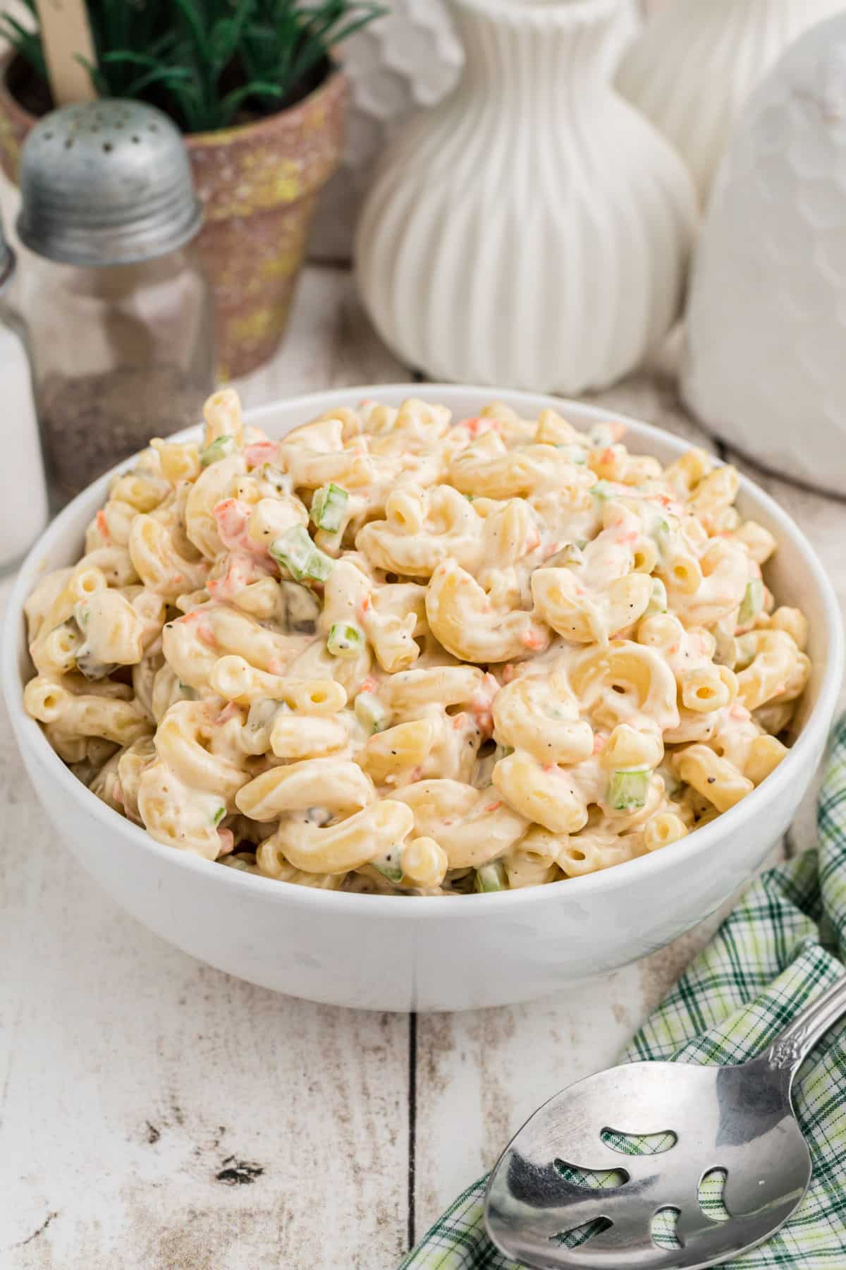 A bowl of KFC Macaroni Salad Recipe.