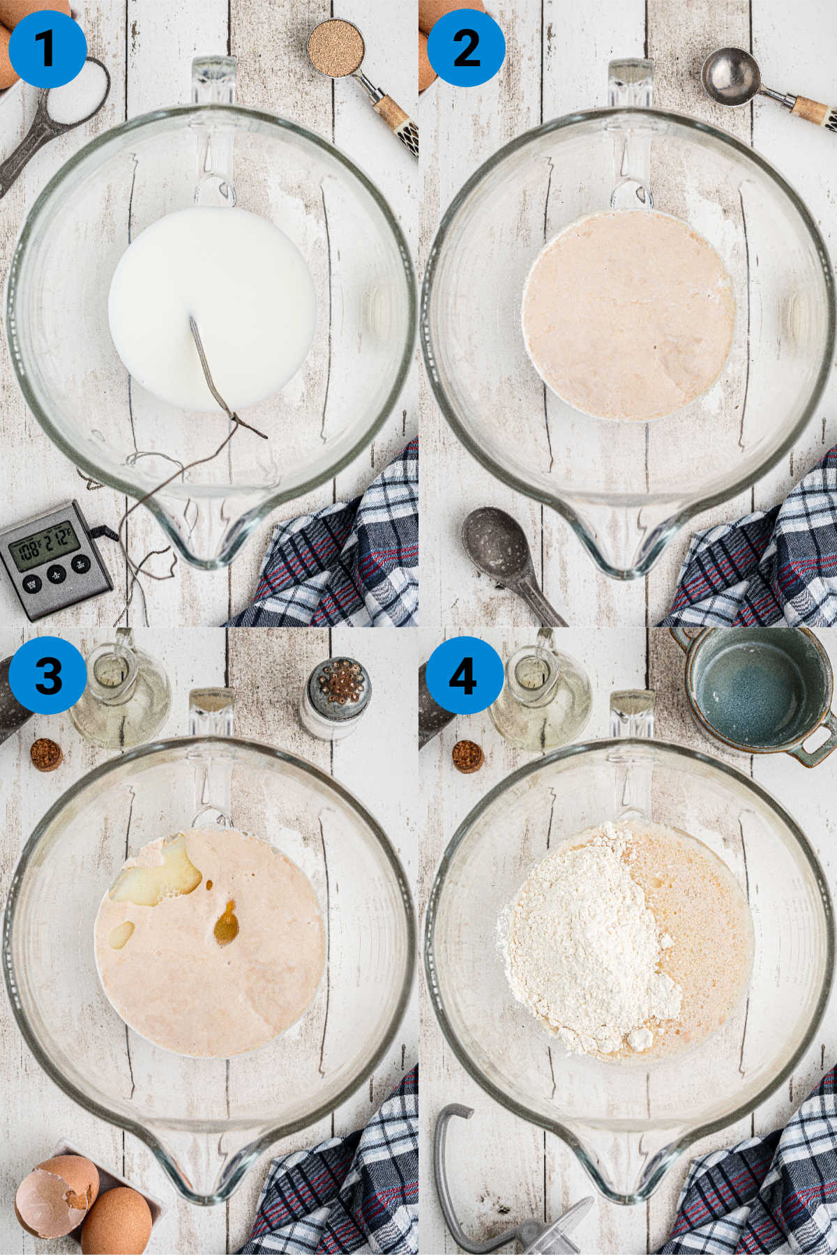 A collage of four images showing how to prepare garlic butter rolls.