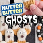 Long image of Nutter Butter Ghosts with text overlay for Pinterest.