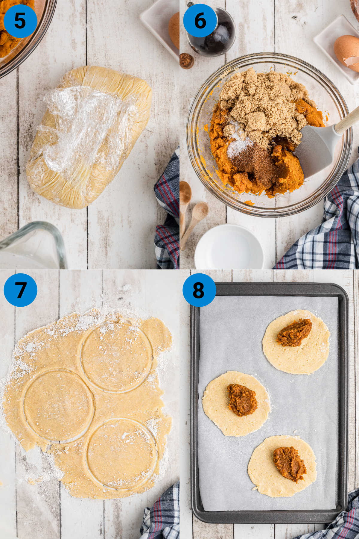 A collage of four images showing how to make Louisiana sweet potato hand pies.