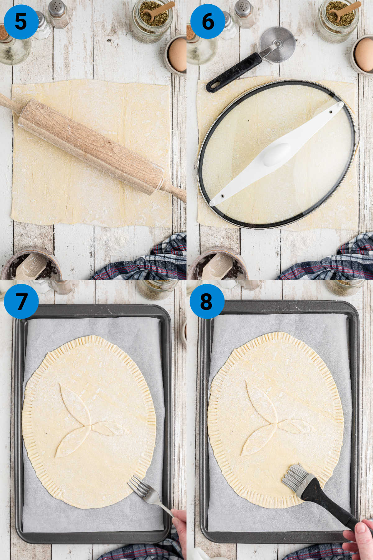 Collage of four images showing how to make a slow cooker steak pie recipe steps 5-8.