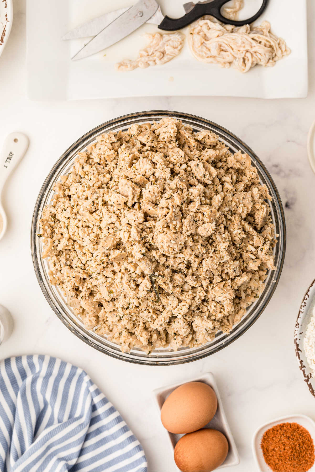 A bowl full of boudin sausage meat.