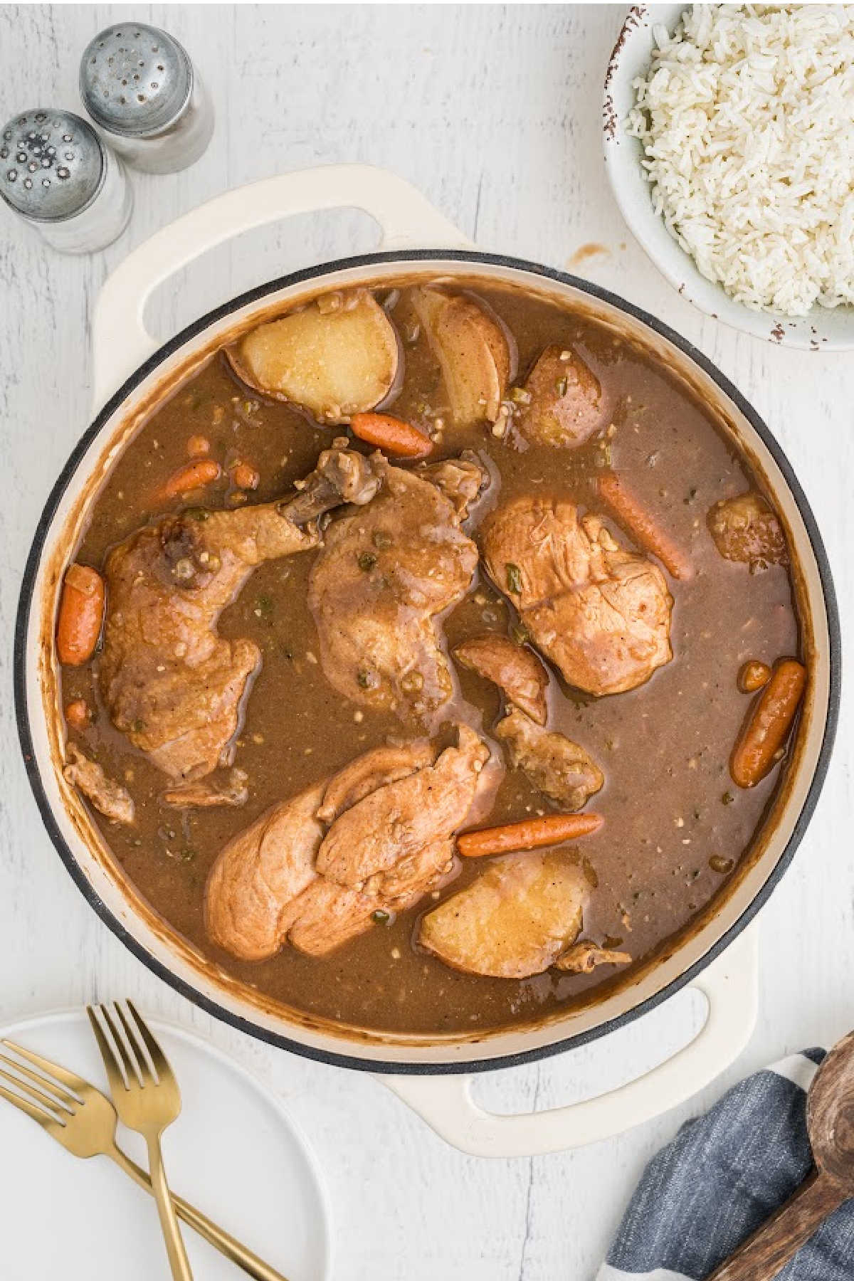 A large pot of chicken stew.