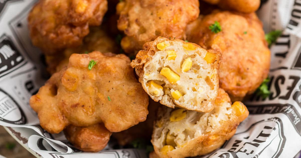Close up of some corn nuggets.