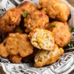 Close up of the inside of a corn nuggets recipe.
