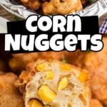 A long image of crispy southern corn nuggets with text overlay for pinterest.