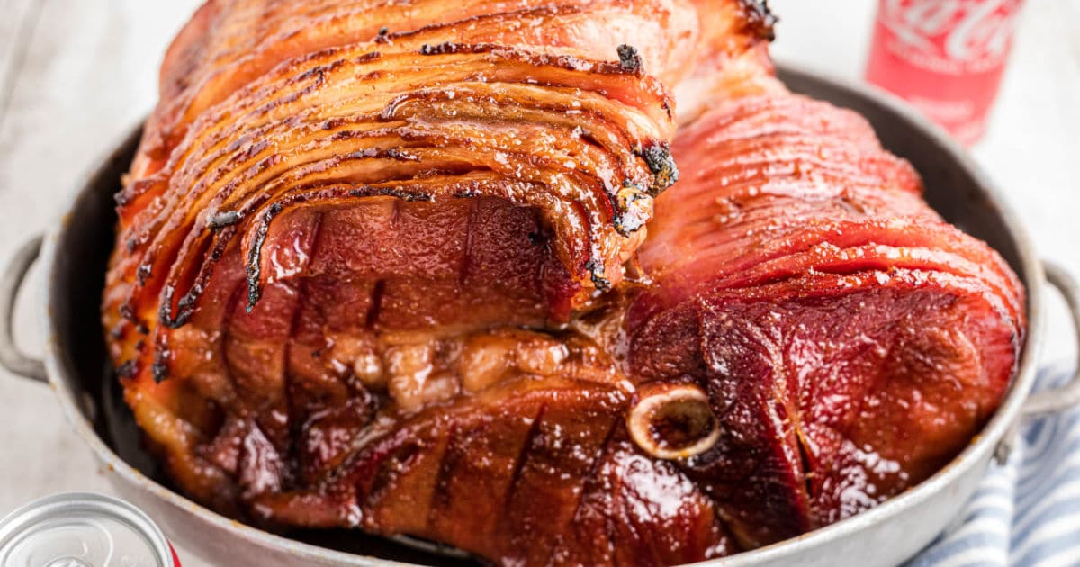 Close up of a southern coca-cola ham looking all shiny.