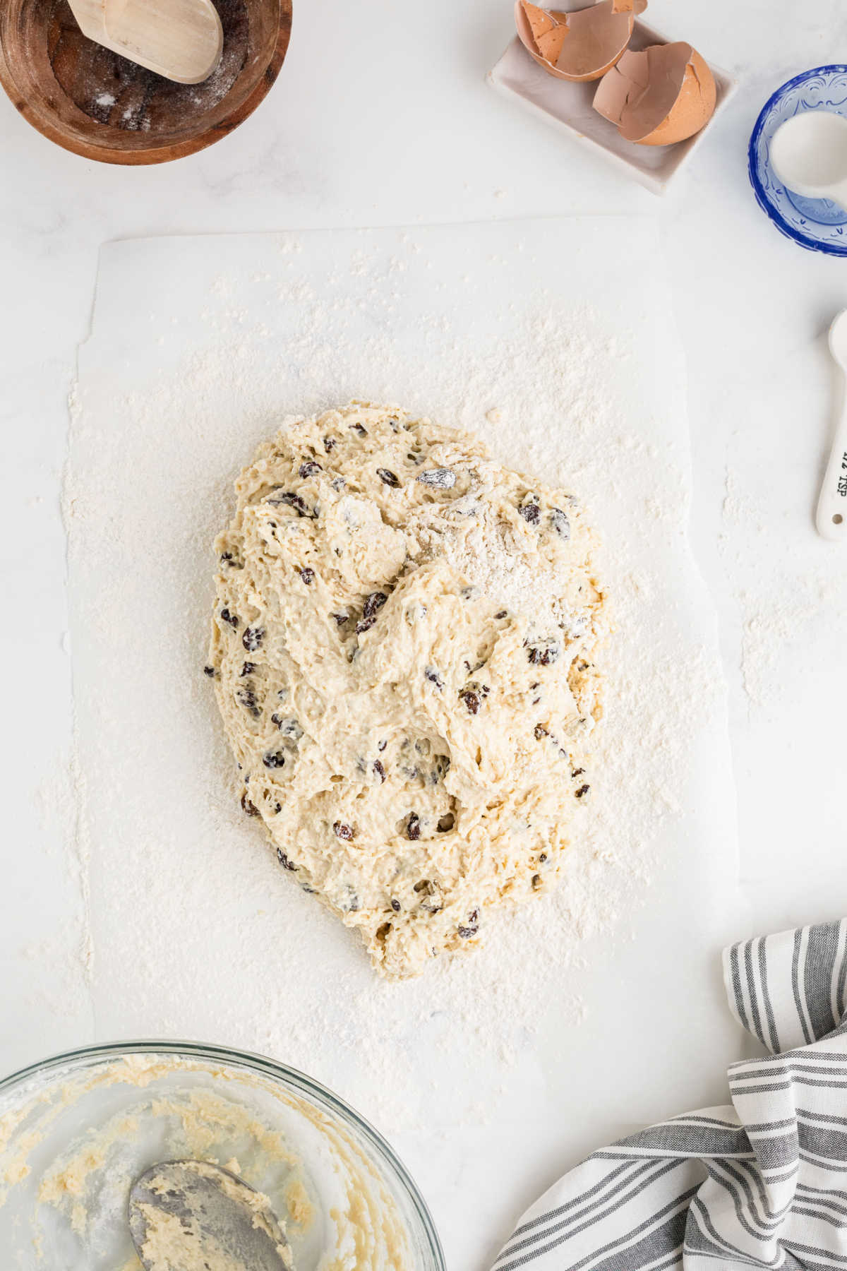 A bread dough with raisins.
