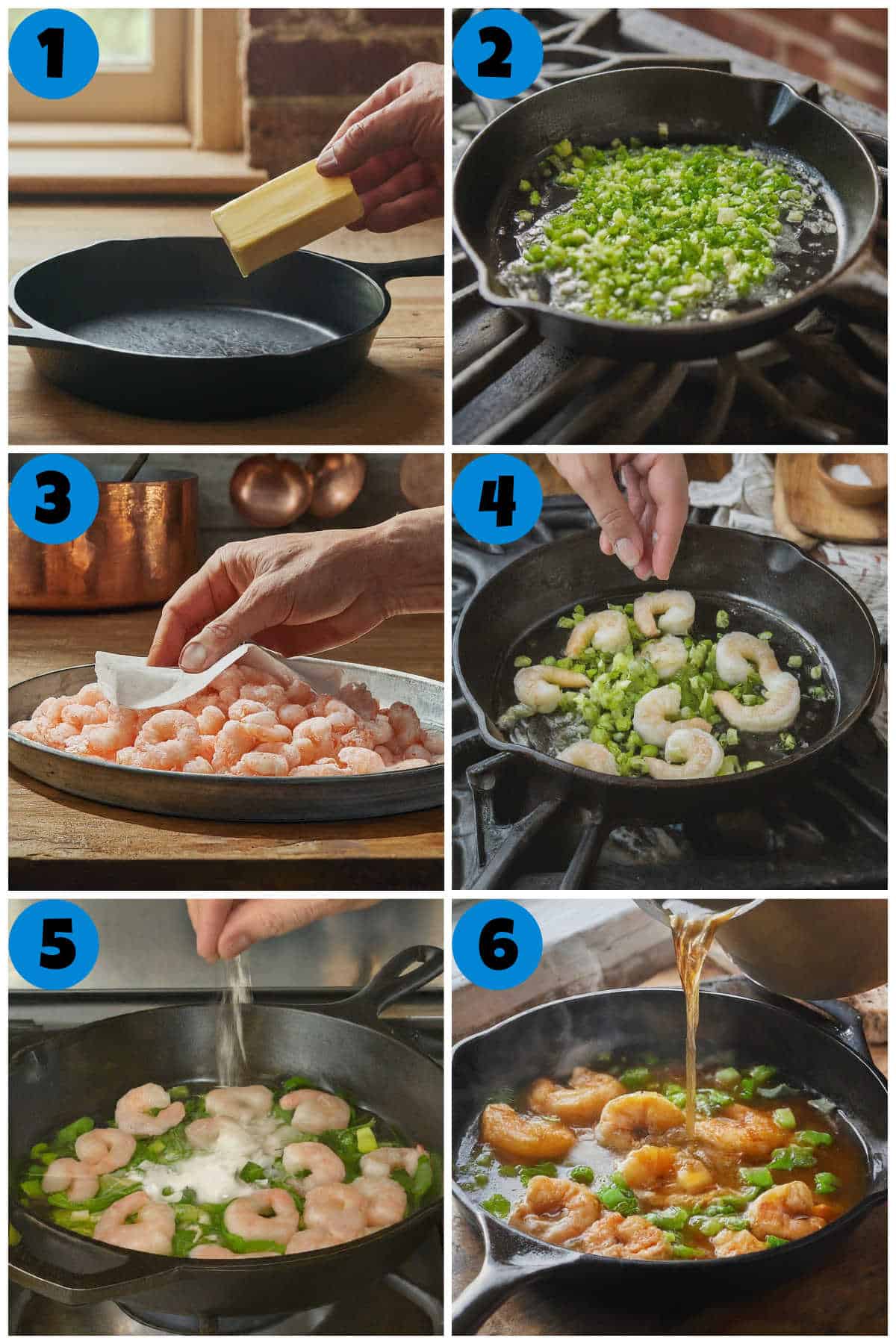 A collage of 6 images showing how to make Irish Fishermans pie. Steps 1 through 6.