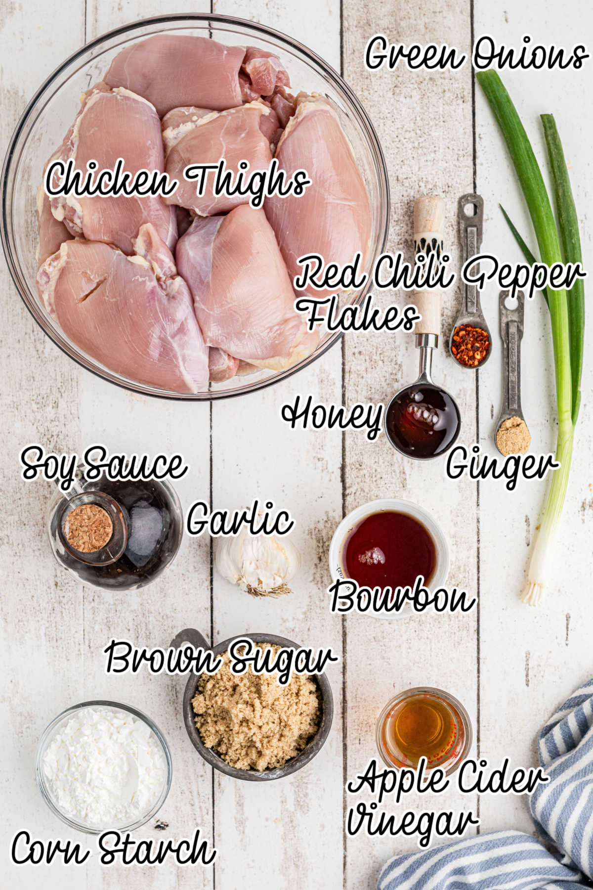 Ingredients needed to make a crock pot bourbon chicken.