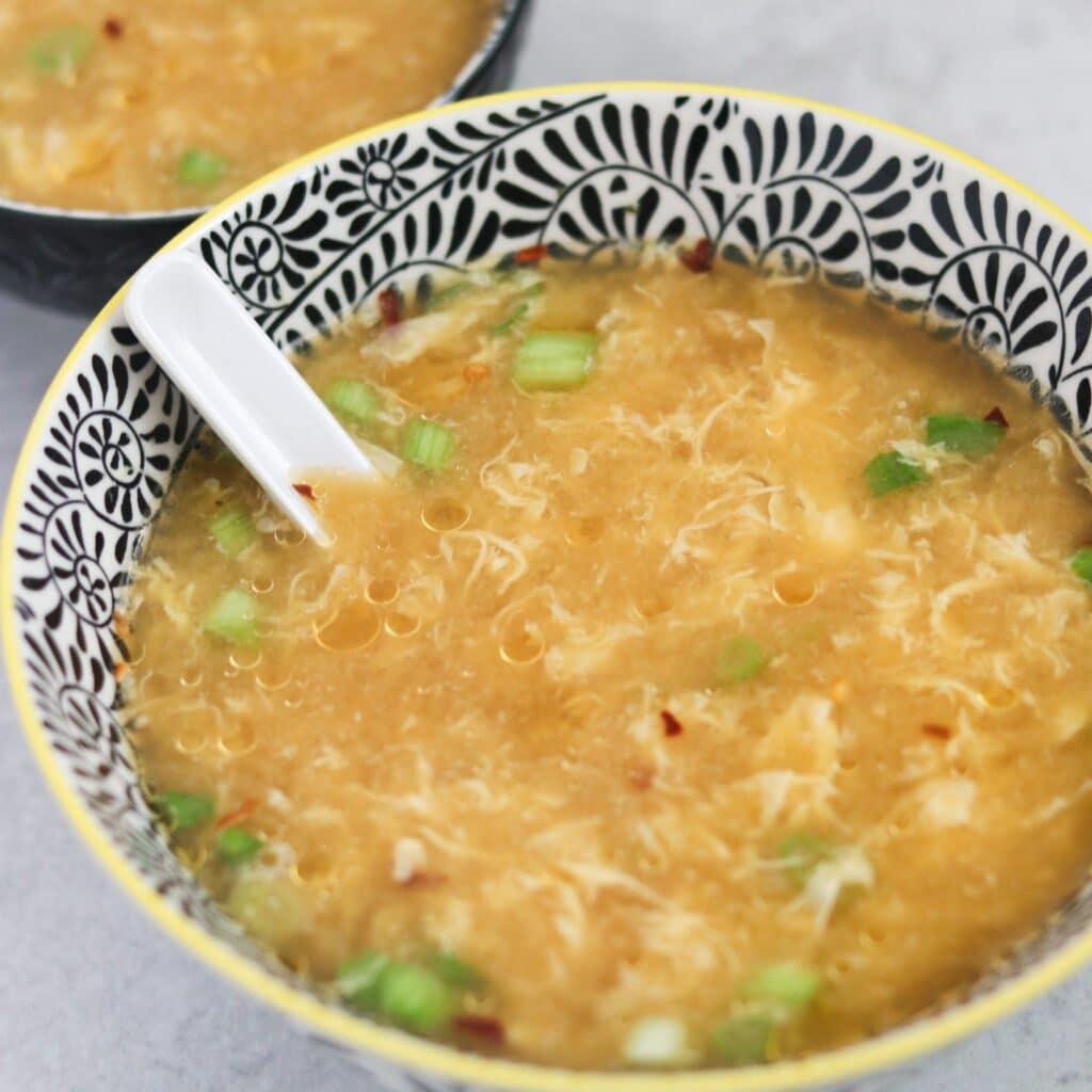 A bowl of egg drop soup made in the instant pot.