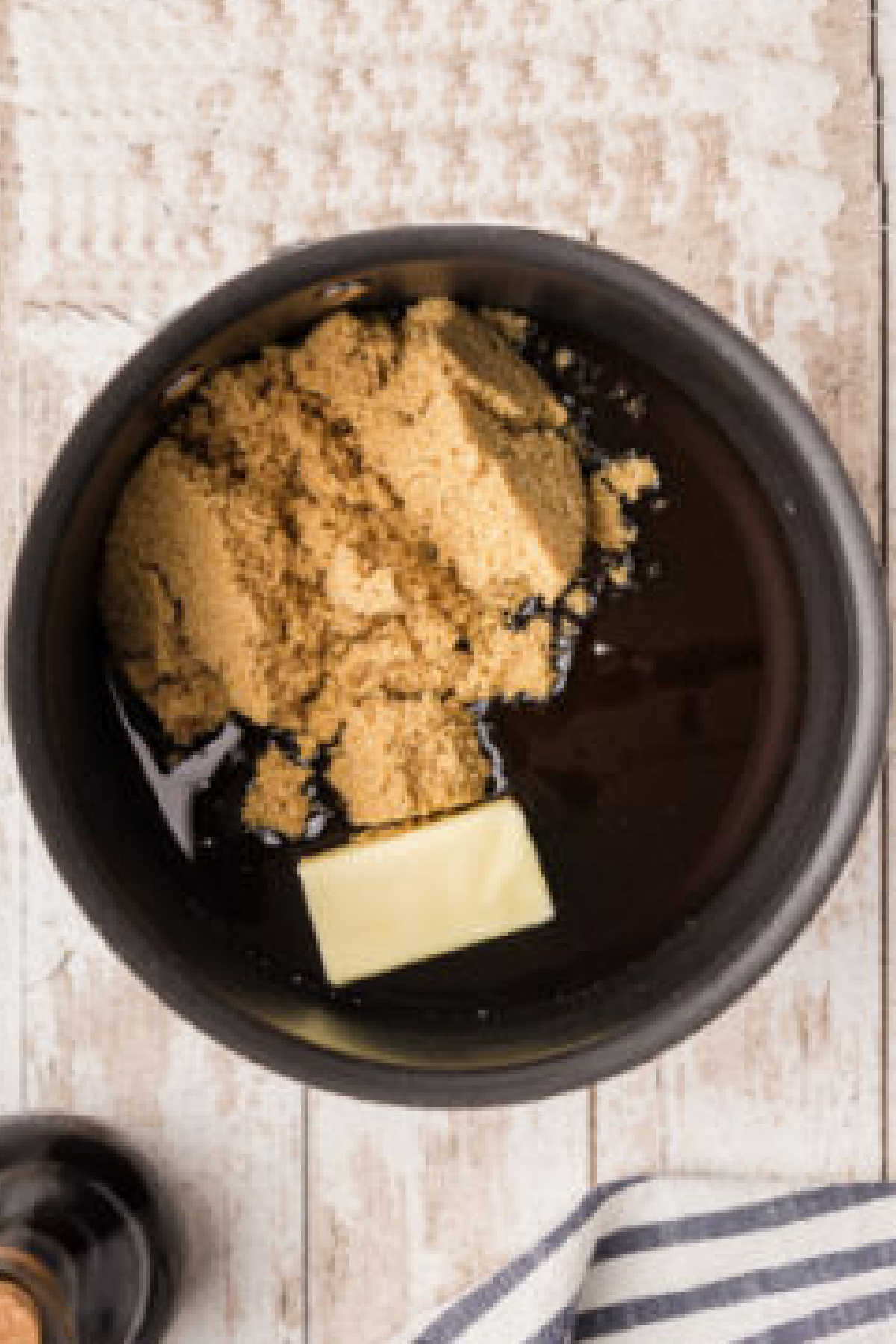 A pan with sugars and butter.