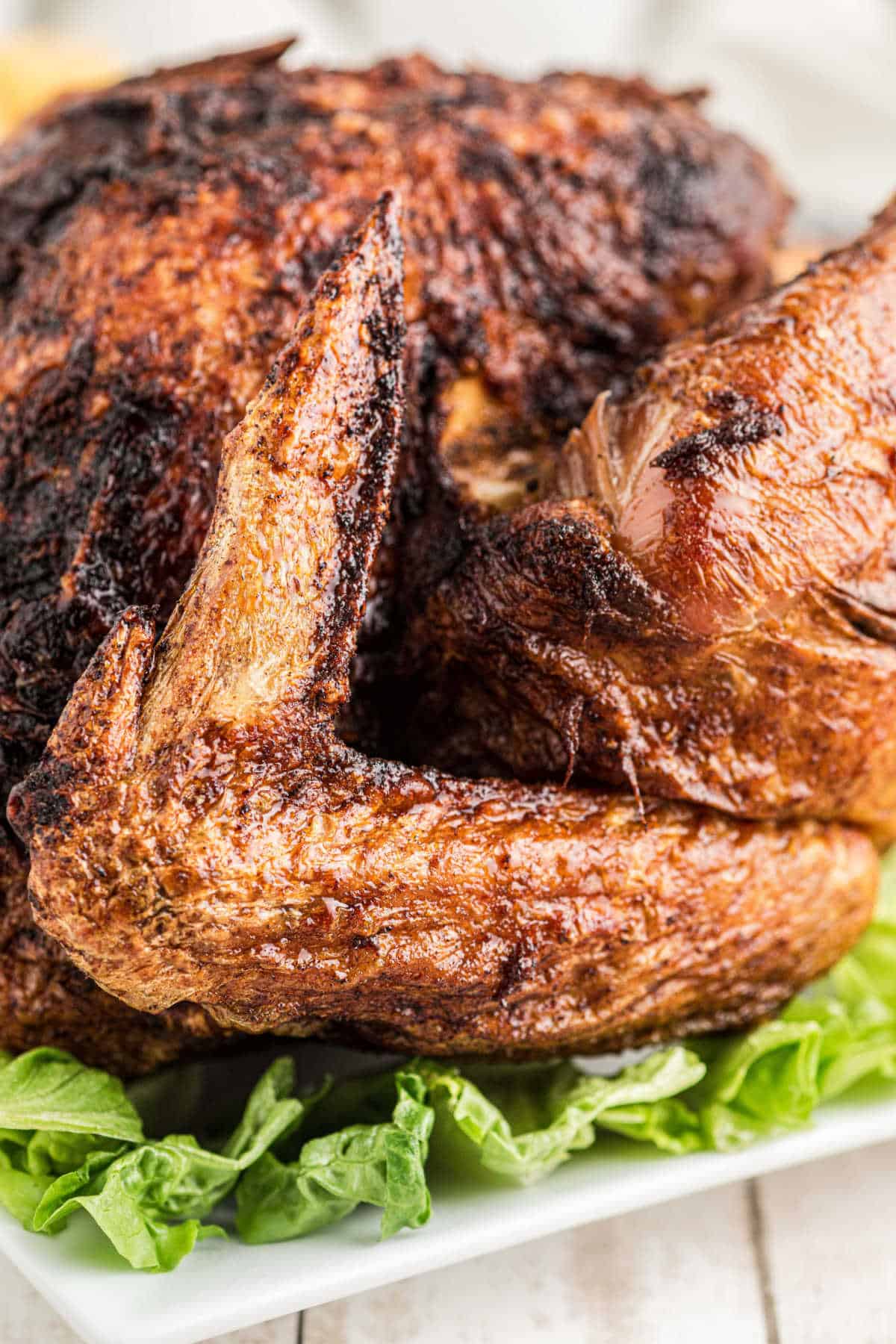 A close up shot of a deep fried turkey.