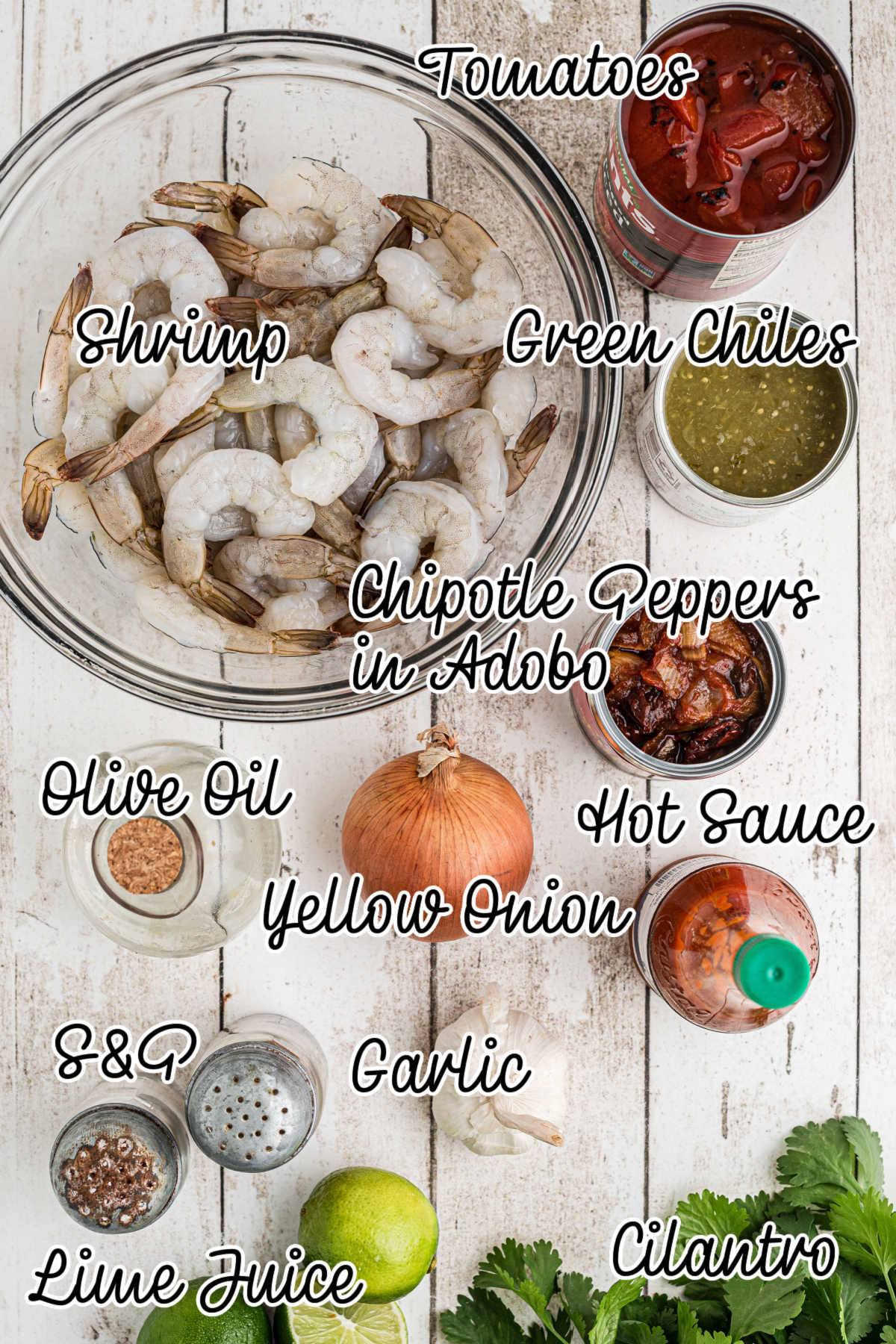 Ingredients needed to make deviled shrimp with text overlay.